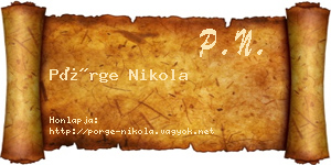 Pörge Nikola névjegykártya